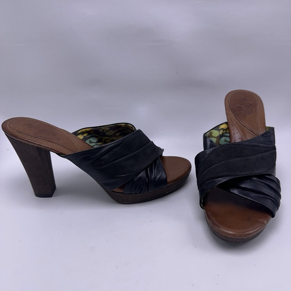 Naya Willa Pumps Leather Heeled Black Open Toe Heels Anthropologie Women's 9 M
